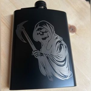 Grim Reaper Matte Black Stainless Steel 8oz Flask